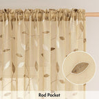 MIULEE Khaki Sheer Curtains 2 Panels Embroidered Leaf Patterned Rod Pocket - Image 6
