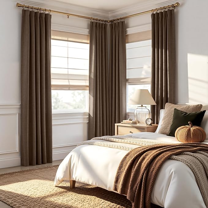 RYB HOME 100% Blackout Linen Textured Curtains 84 inches Long, Thermal - Image 2