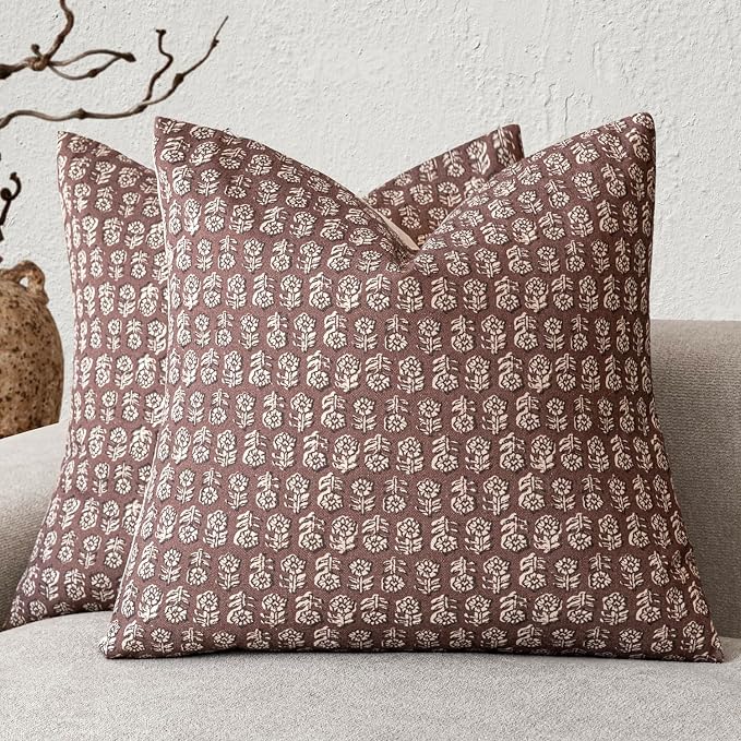 Foindtower Set of 2 Decorative Neutral Floral Print Throw Pillow Covers Vintage by Foindtower