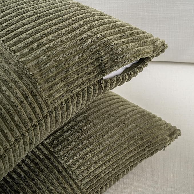 Fancy Homi Set of 2 Olive Green Boho Long Lumbar Body Decorative Throw Pillow - Image 4