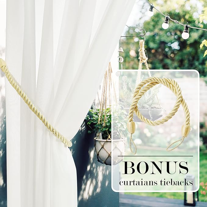 RYB HOME Detachable Tab Top Outdoor Sheer Curtain Privacy Outdoor Indoor Curtain - Image 4