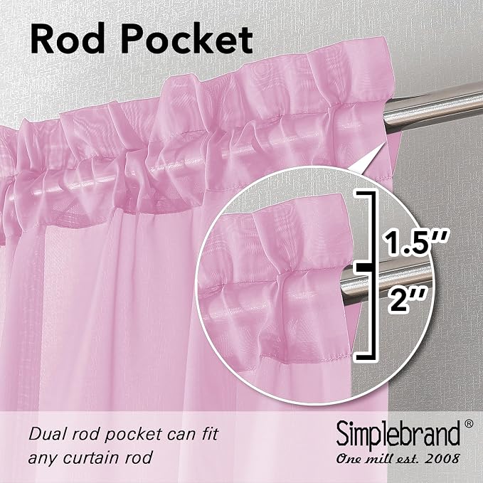 Simplebrand Pink Sheer Curtains 63 Inch Length 2 Panels, Rod Pocket Solid Color - Image 2