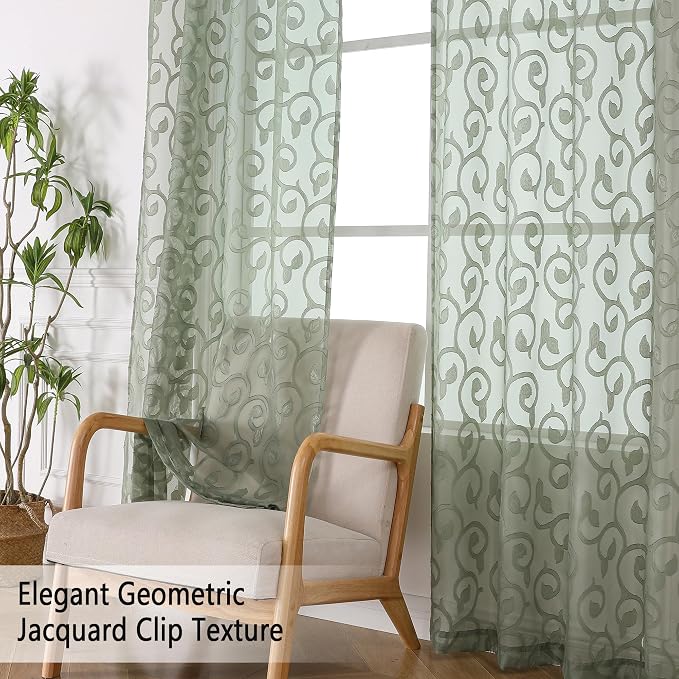 OWENIE Furman Sage Green Sheer Curtains 96 inches Extra Long - Image 7