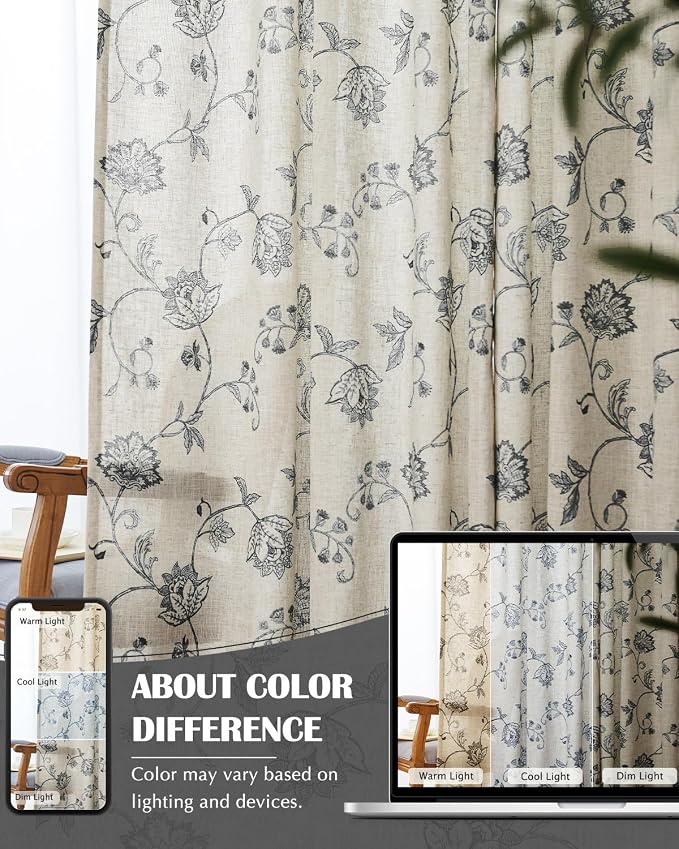 jinchan Linen Curtains Floral Curtain 84 Inch Length - Image 7