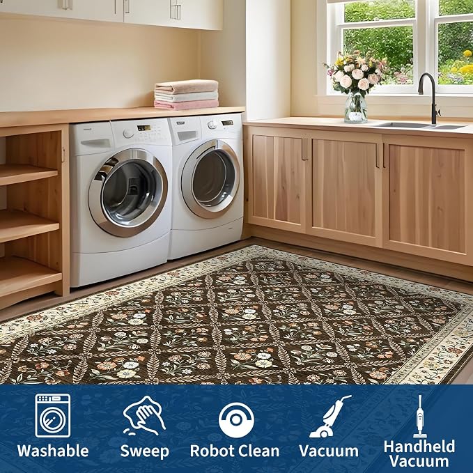 6x9 Machine Washable Area Rugs for Living Room Floral Stain Resistant Soft - Image 8