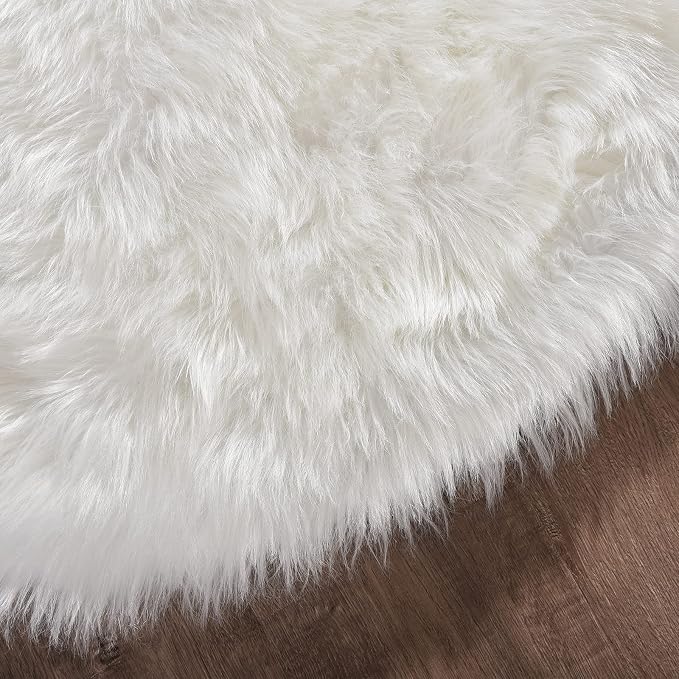 Goolela White Round Rug 3ft Fluffy Faux Sheepskin Fur Rug Small Circle Fuzzy - Image 6