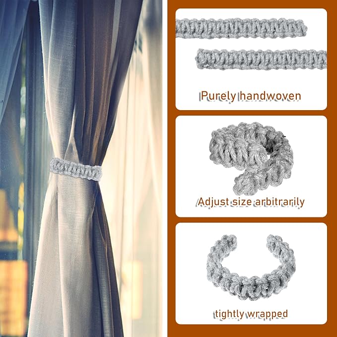 Ptwola 4 Pack Braided Curtain Tiebacks Boho Elegant Rustic Curtain Holdbacks - Image 3