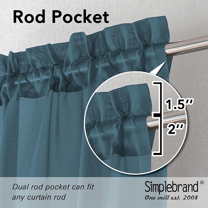 Simplebrand Dusty Blue Short Sheer Kitchen Curtains 36 Inch Length Tier Rod - Image 2