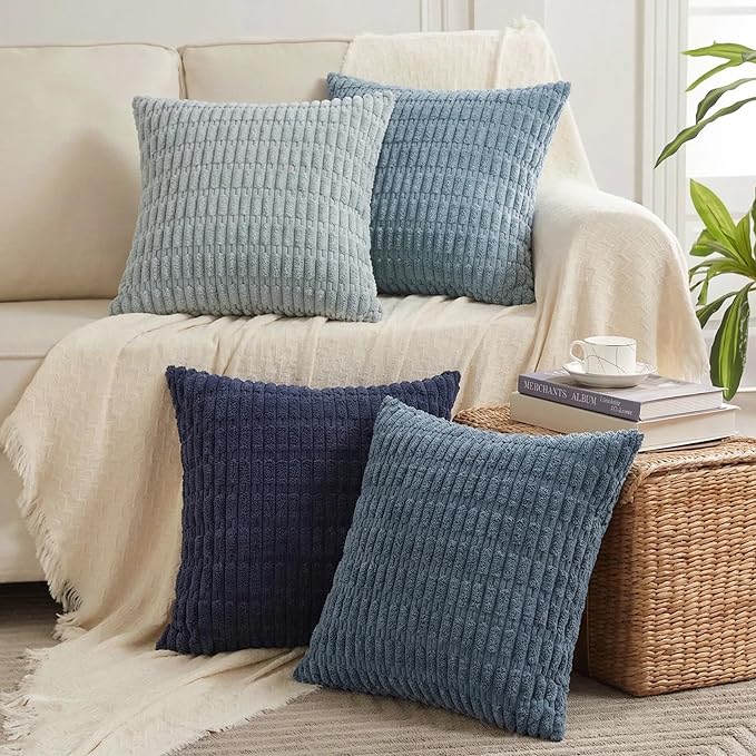 Fancy Homi Set of 4 Blue Boho Decorative Throw Pillow Covers 24x24 Inch by Fancy+Homi