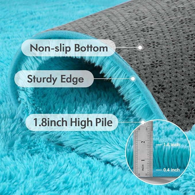 6x9 Ft Large Shag Rugs for Living Room, Ultra Soft Teal Fluffy Furry Area Rugs - Image 5