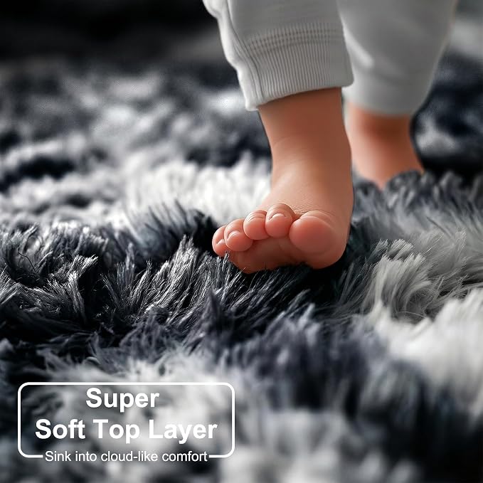 Amdrebio Black White Grey Round Rug 5Ft Circle Area Rugs - Image 2