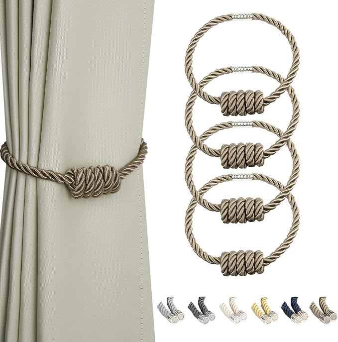BEL AVENIR Magnetic Curtain Tiebacks, Decorative Drapery Holdbacks Modern Woven by BELAVENIR