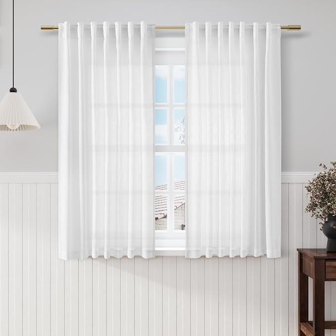 Off White Linen Sheer Curtains 54 Inch Length 2 Panel Set Back Tab Pocket Semi by Nanspring