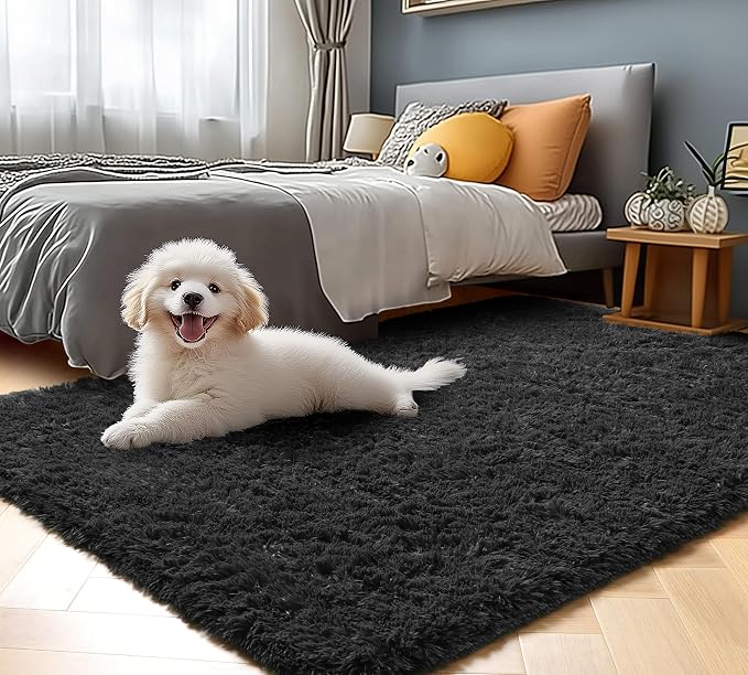 ONASAR Black Rugs for Bedroom, 3x5 Fluffy Bedside Small Area Rug, Soft Plush - Image 5