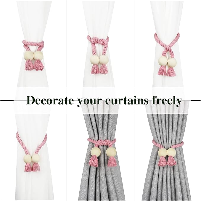 6 Pack Magnetic Curtain Tiebacks Cotton Hand Woven Tie Back Decorative Rope - Image 5