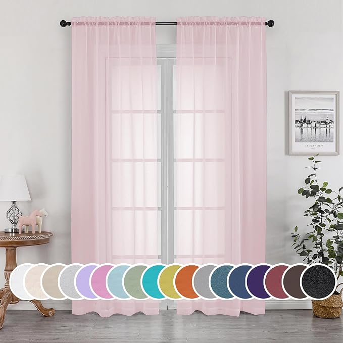 OWEINE Sheer Curtains 90 Inches Long 2 Panels Set, Light Filtering Fimly Voile by OWENIE