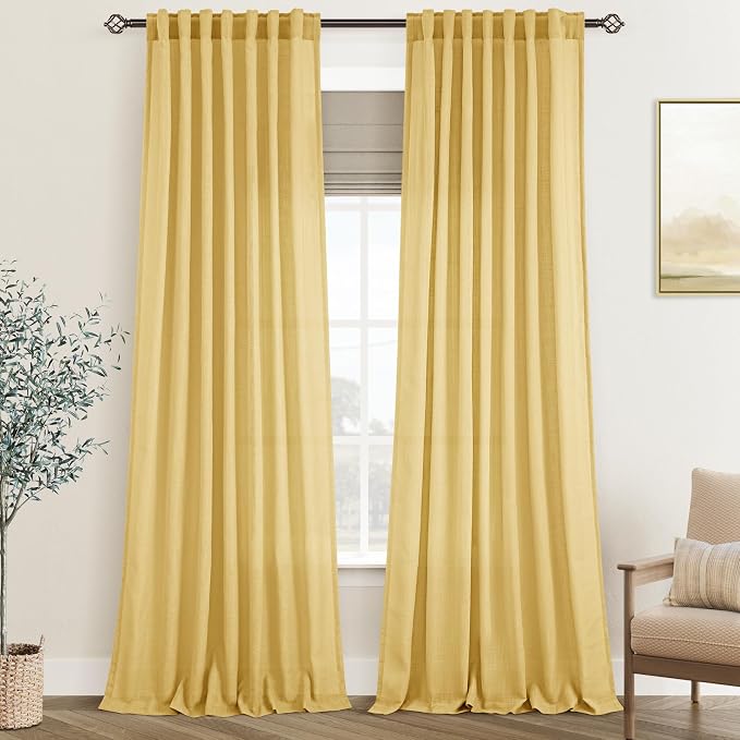 Gold Curtains for Living Room Back Tab Modern Farmhouse Semi Sheer Curtains 84 by Jolilight