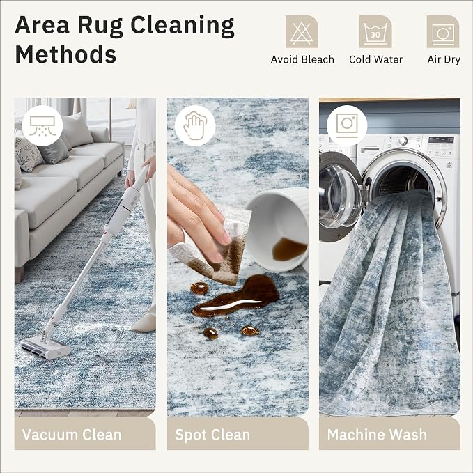Abstract Rug 8x10 Large Living Room Rugs Neutral Modern Washable Area Rugs - Image 5
