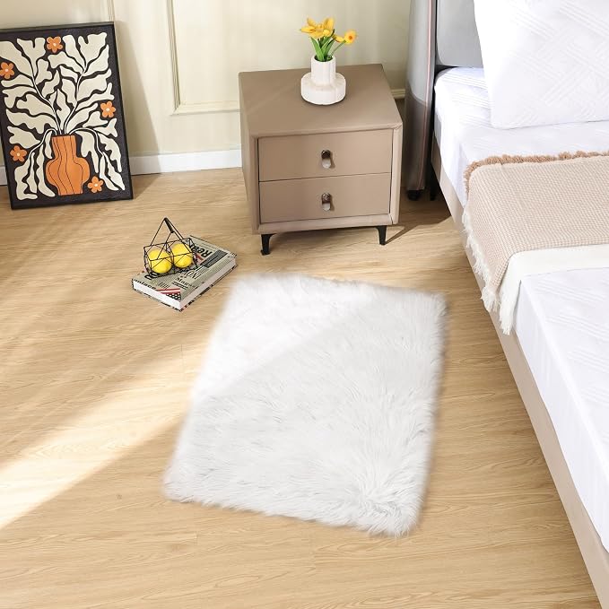 ORINOVA White Faux Sheepskin Shag Fur Rug Washable Area Rugs - Image 2