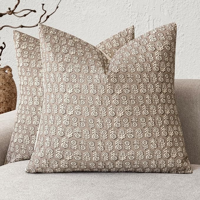 Foindtower Set of 2 Decorative Neutral Floral Print Throw Pillow Covers Vintage by Foindtower