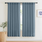 RYB HOME Stone Blue Semi Sheer Curtains, Natural Linen Blend Drapes Light by RYBHOME