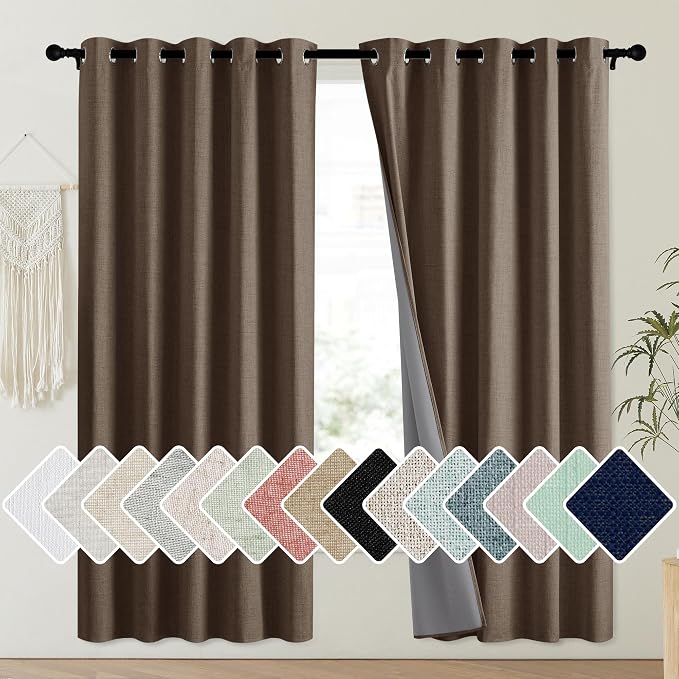 NICETOWN Coffee Vintage Linen 100% Blackout Curtains by NICETOWN