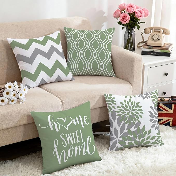Hexagram Geometric Sage Green Pillow Covers 18x18 Set of 4, Decorative Outdoor - Image 5