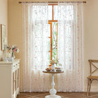 AmHoo 2 Panels Embroidered Leaf Pattern Semi Sheer Curtains Foliage Floral - Image 2