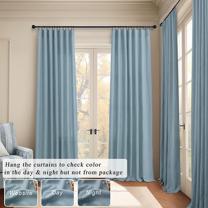 Blue Curtains 108 Inches Long For Living Room Dining 2 Panels Set Back Tab - Image 6