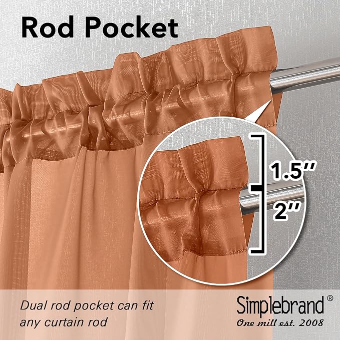 Simplebrand Orange Short Sheer Curtains 45 Inch Length - Image 2