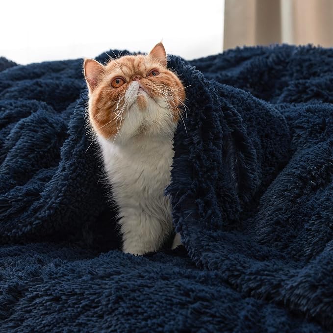 Bedsure GentleSoft Fluffy Navy Blue Throw Blanket - Image 5