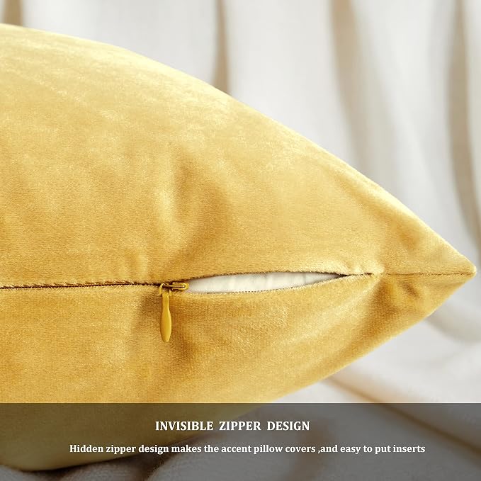 GIGIZAZA Yellow Velvet Decorative Throw Pillow Covers 20x20 inch - Image 6