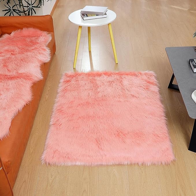 linmopm Faux Fur Rug Sheepskin Shag Fluffy Fuzzy Pink 3x4 ft Rugs - Image 3