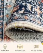 Area Rugs Square 6ft Washable Non-Slip, Floral Vintage Distress Print Pattern - Image 2