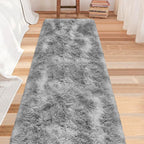 Super Soft Fluffy Living Room Area Rug 2x8 ft Tie-Dyed Light Grey Shaggy Furry - Image 2