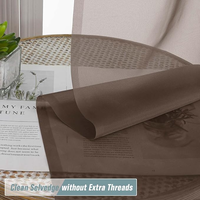 Chocolate Sheer Curtains 63 Inch Length 2 Panels, Voile Sheer Curtain - Image 2