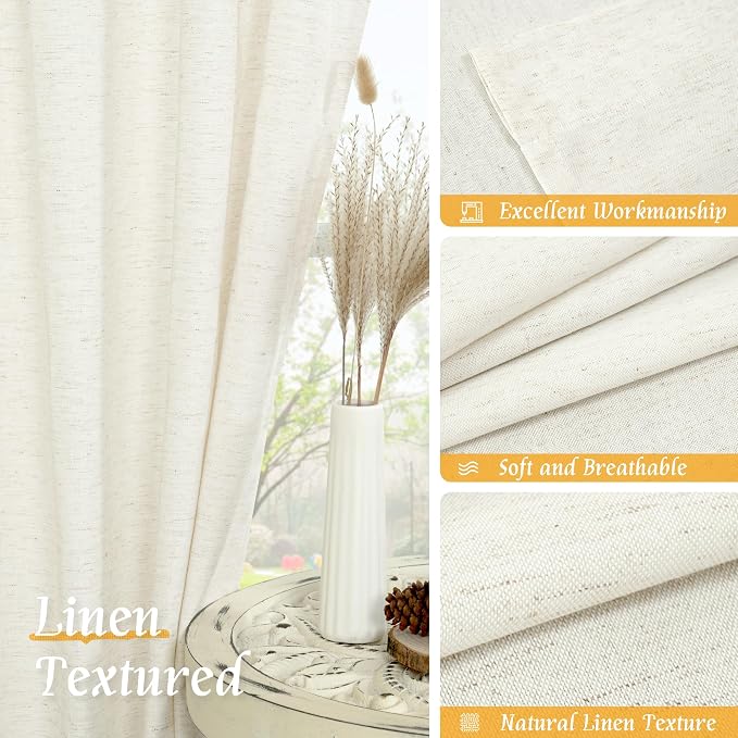 LAMIT Natural Linen Blended Curtains 63 Inch - Image 7