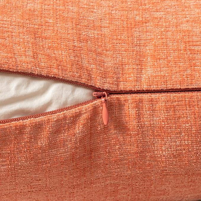 MIULEE Pack of 2 Couch Throw Pillow Covers 18x18 Inch Soft Coral Red Chenille - Image 3
