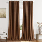 Guken Caramel Brown 100% Blackout Linen Curtains 96 Inch Length 2 Panels Set by Guken