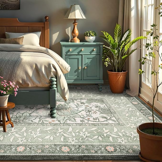 GarveeHome Provence Sage Green 6x9 Area Rugs, Botanical Grove Vintage - Image 2