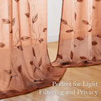 HOMEIDEAS Fall Burnt Orange Sheer Curtains 96 Inches Long 2 Panels Embroidered - Image 4