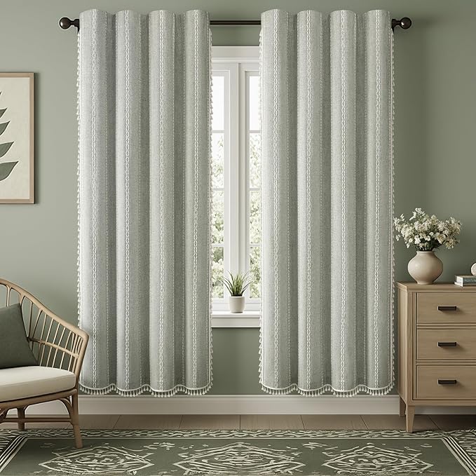 Sage Green Boho Blackout Curtains 2 Panels 84 Inch - Image 2