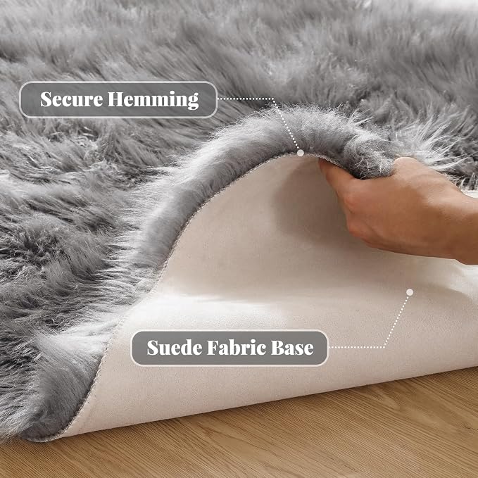 ORINOVA Silver Grey Furry Faux Sheepskin Shag Fur Rugs - Image 2