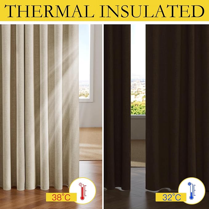 NICETOWN 100% Blackout Cream Linen Curtains 95 inches Length - Image 4