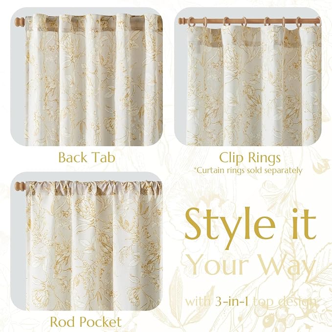 jinchan Floral Curtains 96 Inches Long Mustard Yellow Flower Linen Farmhouse - Image 5