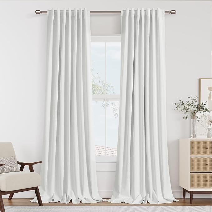 Guken White 100% Blackout Curtains 105 Inch Length 2 Panels Set by Guken