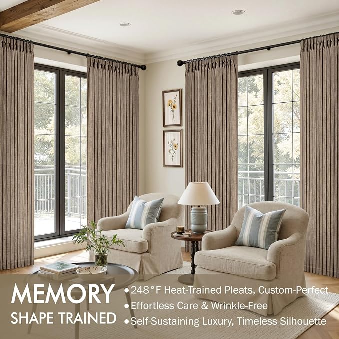 MIULEE Pinch Pleated Thick Linen Curtains 90 Inches Long 2 Panels - Image 2
