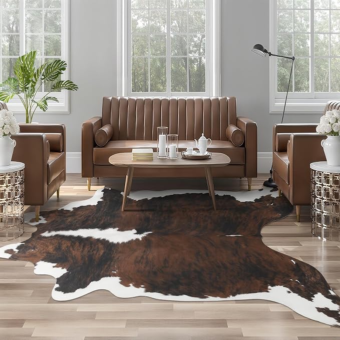 AROGAN Western Decor Faux Fur Cowhide Rug, 4.6x5.2 Feet Premium Animal Skin Cow by AROGANAREARUG
