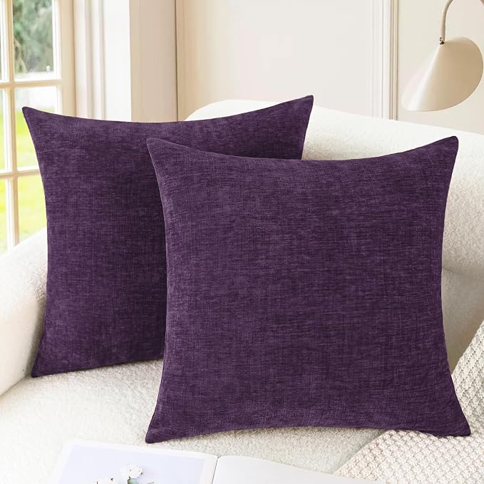CaliTime Throw Pillow Covers Decorative 24 X 24 Inches Pack of 2 Cozy Chenille by CaliTime
