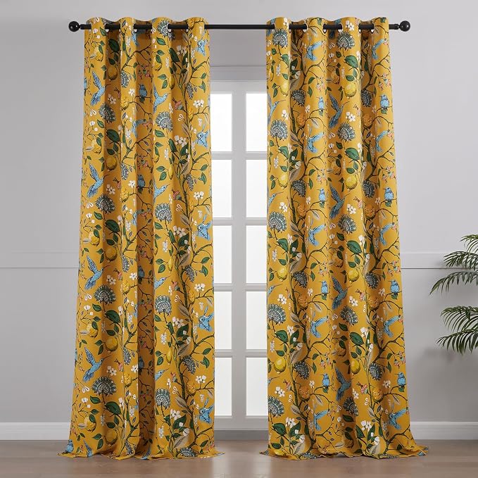 94 Inches Long Custom Satin Window Treatments, Retro Art Deco Floral - Image 2